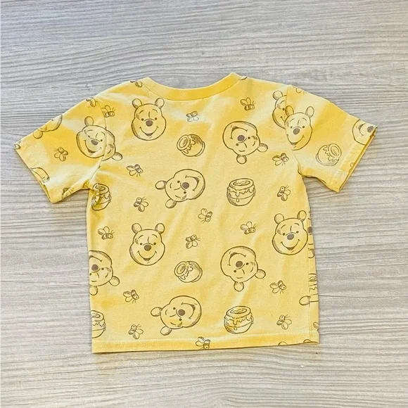 SOLD Winnie-The-Pooh Yellow Kids Tee with Bear Honeypot and Bumblebee Pattern - Picture 2 of 2